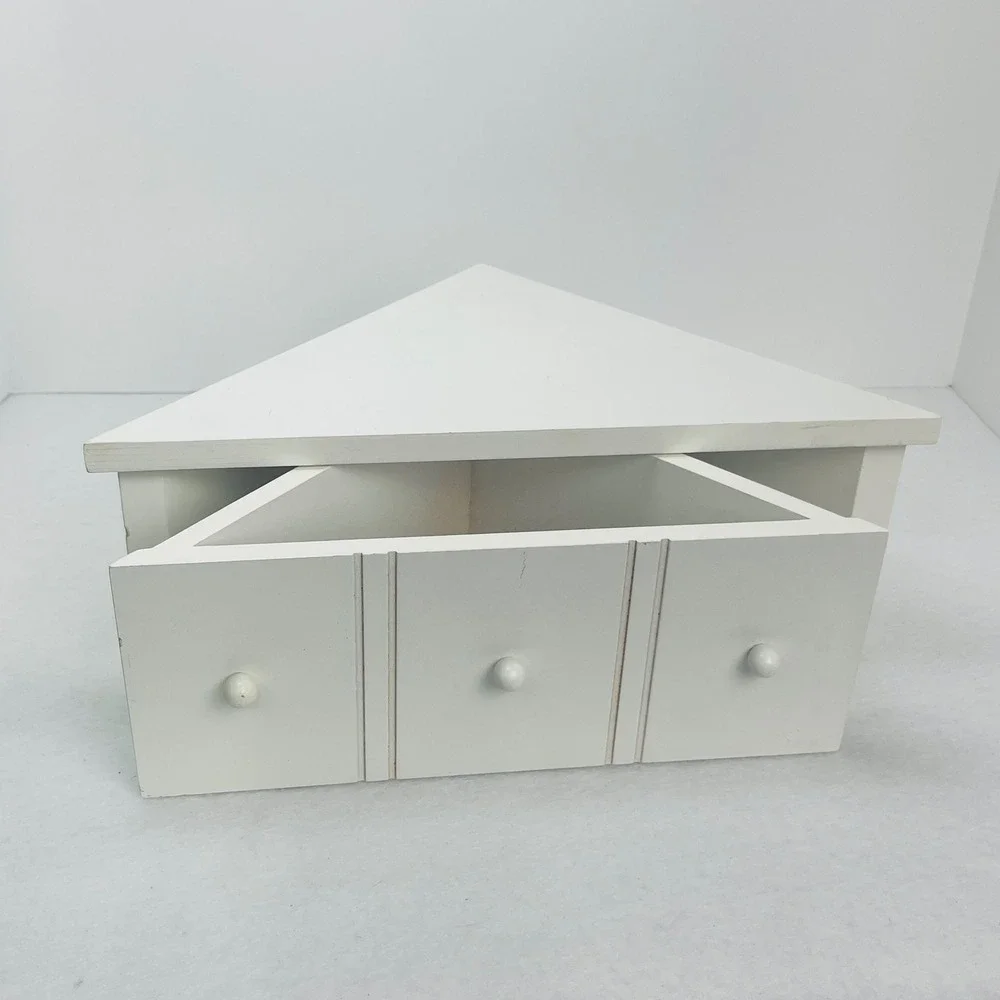 White Wooden Corner Wall Shelf with Storage Drawer and 3 Knobs Floating Shelf